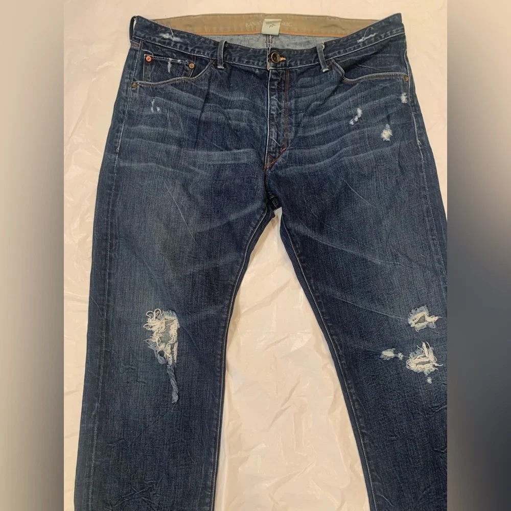 Banana Republic Straight Med Wash Men's Destroyed Jeans Size 40x36